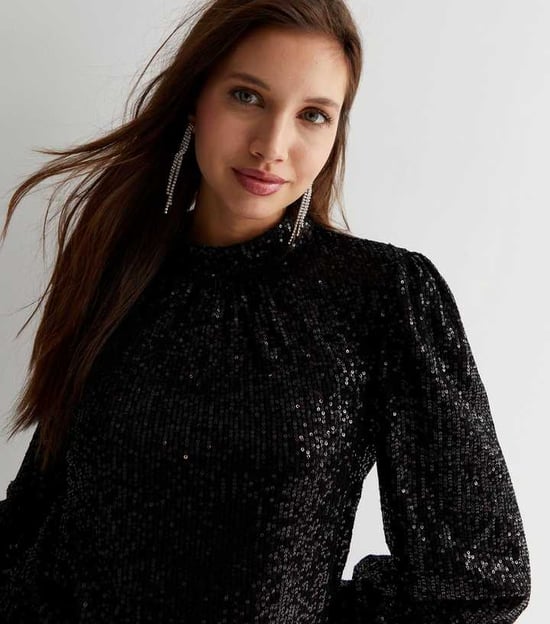 Sequin High Neck Loosefit Blouse