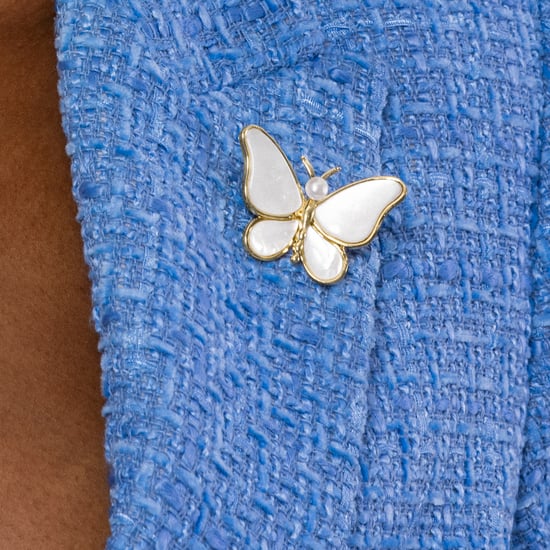 Luxenter brooch with white mother-of-pearl finished in 18K yellow gold - Butterfly
