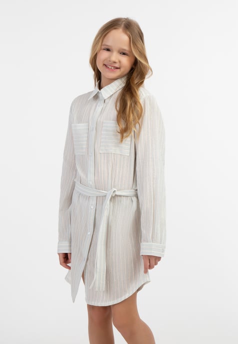 Dreimaster Overhemd blouse jurk Meisje Lichtblauwe strepen - Image 3