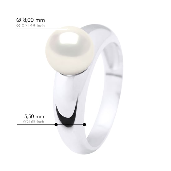 Ring - White Gold - Real Cultured Freshwater Pearl Round 8-9 mm