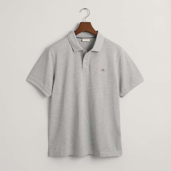 Heren Gant Geborduurd Archive Shield Poloshirt in Grijs - Image 1