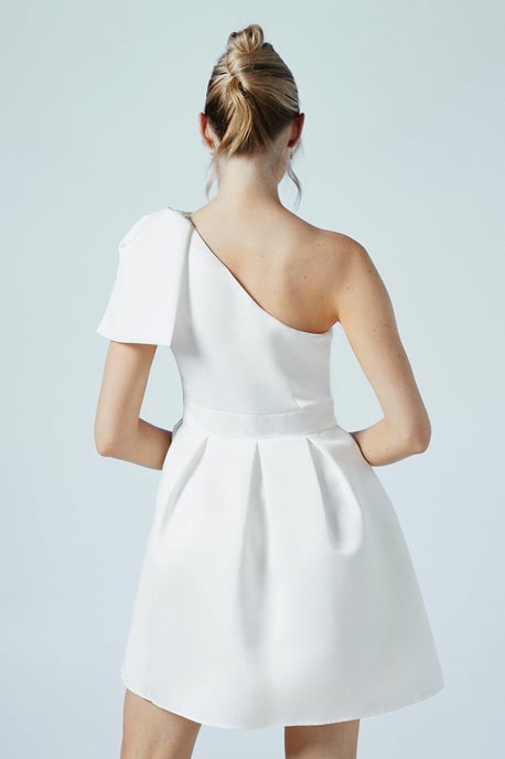 One Shoulder Statement Bow Bridal Mini Dress - Image 3