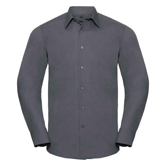 Russell Collection Heren Poplin Getailleerd Overhemd met Lange Mouwen (Konvooi Grijs) - Image 1