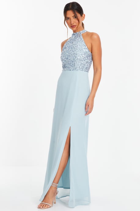 Light Blue Embellished Chiffon Maxi Dress - Image 4