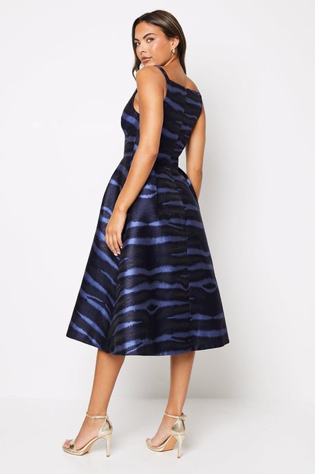 Notch Neck Stripe Jacquard Midi Dress - Image 3