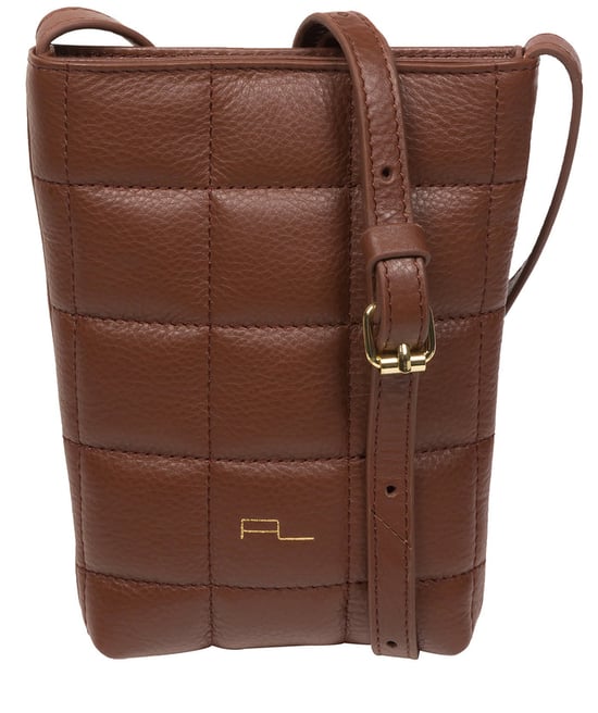 'Elouise' Dark Tan Nappa Leather Cross Body Phone Bag
