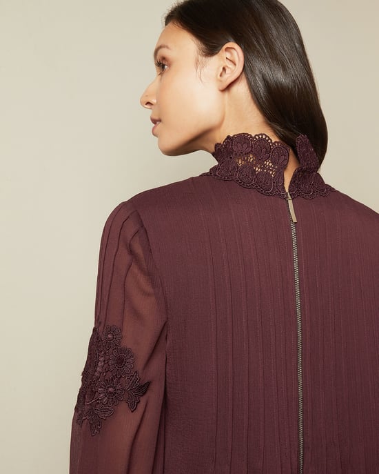 Ted Baker Anneah High Neck Lace Long Sleeved Tunic, Deep Purple