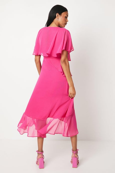 Wrap Detail Side Tie Chiffon Midi Dress