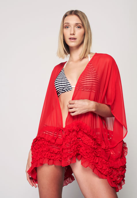 Herita Kimono met Ruches - Rood - Image 3