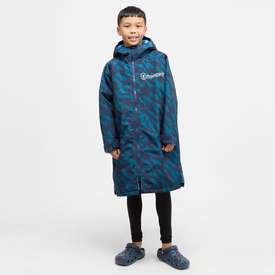 Freespirit Kids' Aquarobe Pro Waterproof Jacket with Hood, Deep-Pile Fleece Lining & 2 Zipped Pockets, Unisex Drying & Changing Robe, Navy