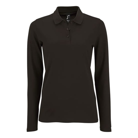 SOLS Dames/Dames Perfect Pique Poloshirt met Lange Mouwen (Zwart) - Image 1