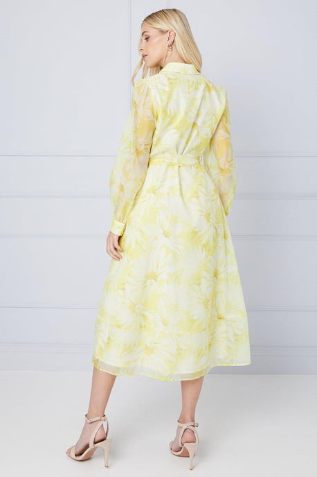 Petite Floral Organza Shirt Midi Dress