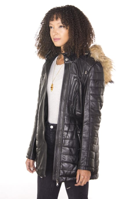 Womens Quilted Leather Parka Jacket-Curitiba