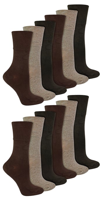 IOMI - 12 paar bamboesokken voor diabeten voor dames - Donker Bruin - Image 1