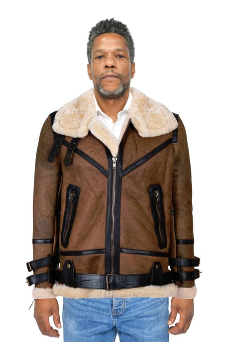 Men's Brown Vintage Pilot B3 Sheepskin Jacket - KNOXVILLE