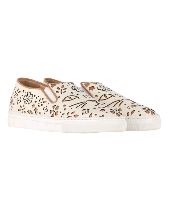 Charlotte Olympia Coole Katten Laser-geknipte Instap Sneakers in Crème Leer - Image 3