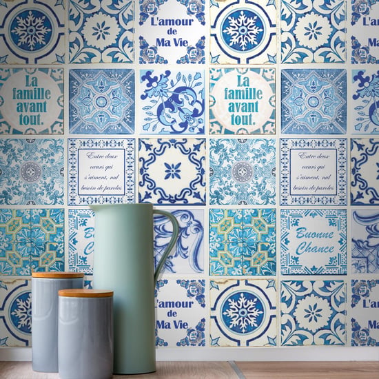 French Quote Classic Blue Tile Sticker - 15 cm x 15 cm - 24 pcs Tiles Wall Stickers, Kitchen, Bathroom, Living room