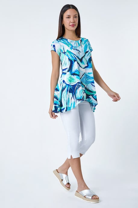 Textured Abstract Stretch Hanky Hem Tunic Top