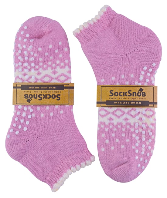 Thermische laag uitgesneden wollen antislip pantoffelsokken voor dames - Roze - Image 2