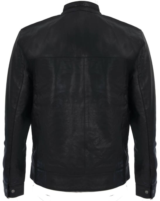 Leather Mandarin Collar Biker Jacket