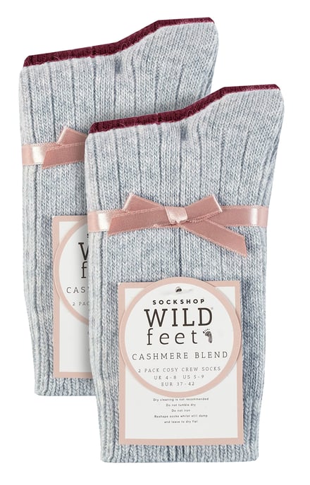 Wildfeet - 4 Paar Dames Cashmere Boot Sokken | Ribgebreide Wollen Bed Sokken - Blauw / mauve - Image 2