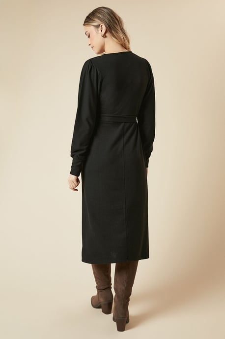 Brushed Wrap Belted Midi Dress