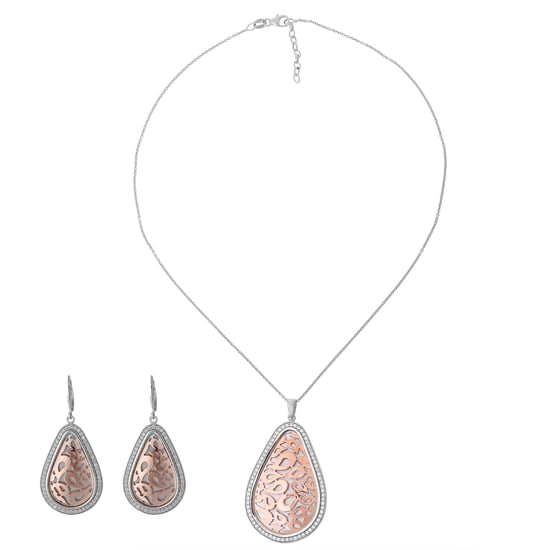 Orphelia Dames 925 Sterling Zilveren Set: Ketting-Hanger + Oorbellen - Zilver/Roze SET-068 - Image 2