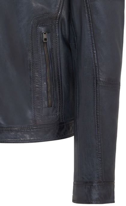 Mens Blue Classic Leather Biker Jacket - Bettles