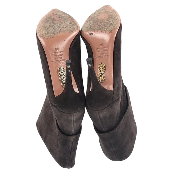Aquazzura Vouw Enkellaarsjes met Hak in Bruin Suède - Image 6