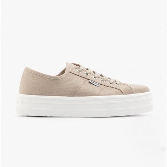 BARCELONA Womens Platform Canvas Trainers Beige