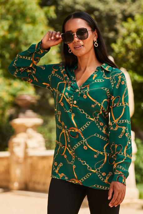Green Chain Print Tunic Blouse