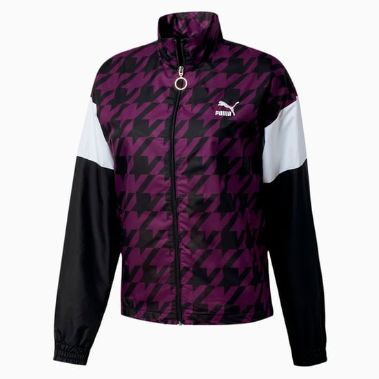 Puma Long Sleeve Zip Up Womes All Over Print Black Purple Jacket 596735 25