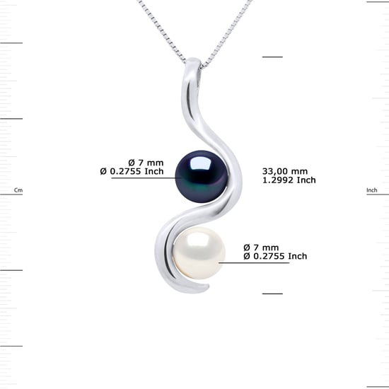 DIADEMA - Pendant You & Me - 2 Real Freshwater Pearls - Black and White - White Gold