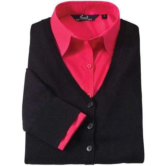 Premier Womens/Ladies Button Through Long Sleeve V-neck Knitted Cardigan (Black)