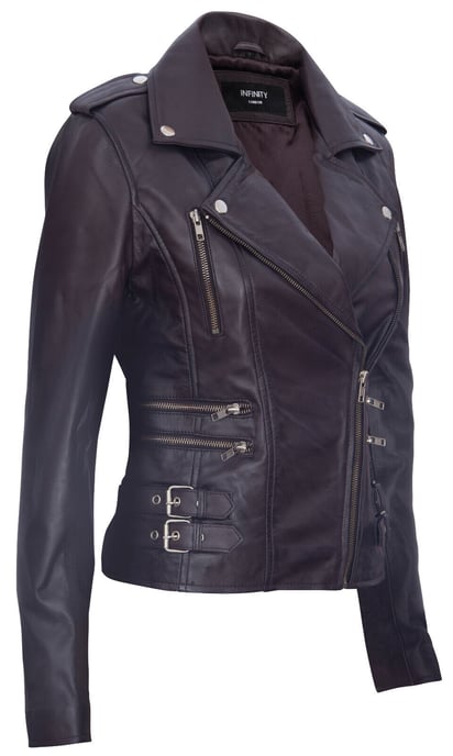 Ladies leather Brando biker jacket-Loddon