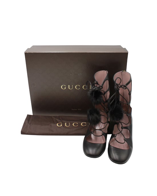 Gucci Heloise Lace-up Gladiator Boots In Black Leather - Image 2