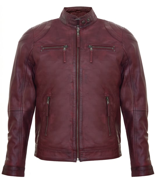 Leather biker racing jacket with zipper