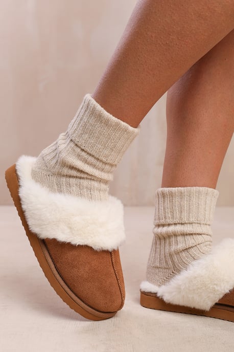 Wheres That From Womens 'Comfort' Slip On Slippers With Fur Trim