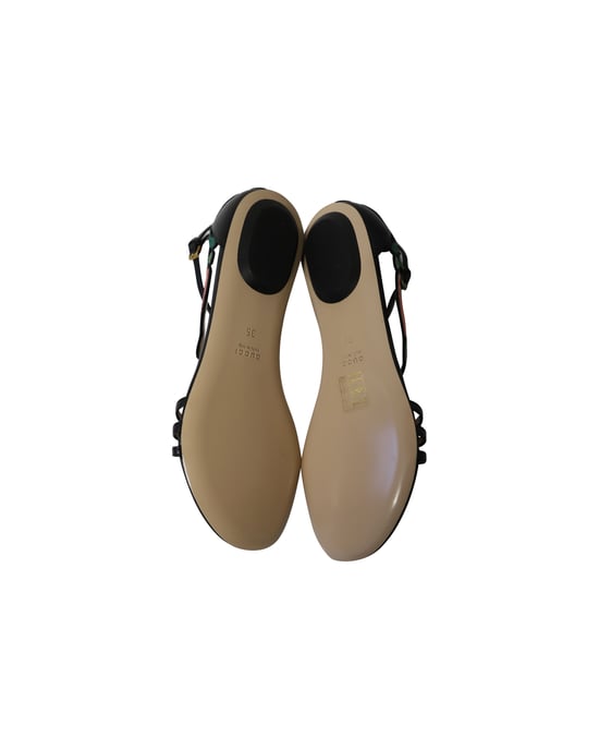 Gucci Ophelia Bloem-geborduurde Hoofdsandalen in Zwart Leer - Image 5