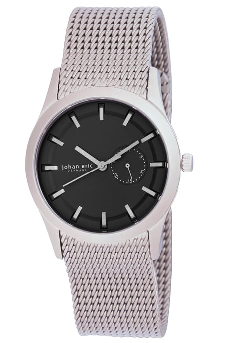 Johan eric: agersø, men's, black dial w date sub-dial watch, stainless steel mesh bracelet