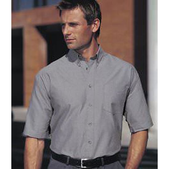 Russell Collectie Heren Korte Mouwen Poly-Katoen Easy Care Poplin Shirt (Konvooi Grijs) - Image 4