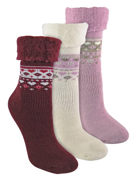 Sock Snob - 3 Paar Dames Omslag Bovenwol Bed Sokken voor Winter | Warme Sokken - Diepe Fuchsia / Roze / Crème - Image 1