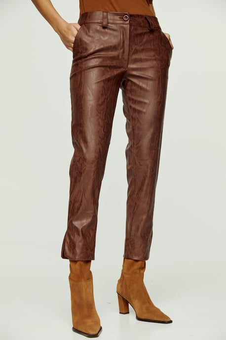 Chocolate Brown Faux Moire Leather 7/8 Pants