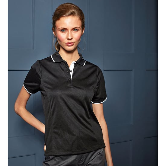 Premier Dames/dames Contrast Coolchecker Poloshirt (Zwart/Wit) - Image 4