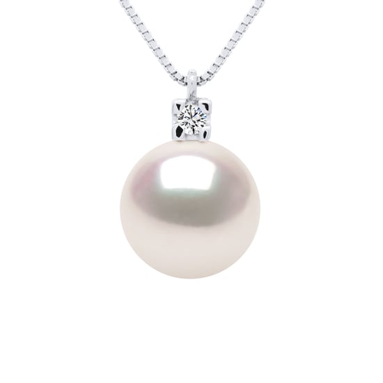 Necklace Jewelry Diamonds 0,03 Cts - Real Cultured Pearl Akoya Japanese Certified Round 8-9 mm