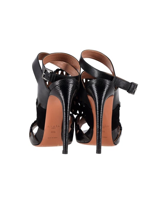 Alaïa Cut Out Enkelband Sandalen in Zwart Leer - Image 4