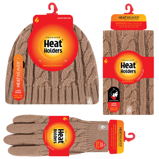 Heat Holders dameshoed, nekwarmer handschoenen set - Beige - Image 2