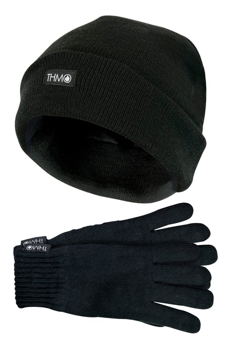 THMO - Dunsulate gebreide muts en handschoenenset voor heren - Zwart - Image 1