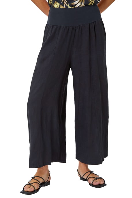 Linen Blend Stretch Waist Culottes