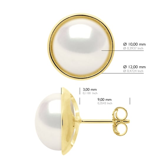 Earrings - Surroundings Sleek - Prestige - Yellow Gold - Real Cultured Freshwater Pearls Button 10-11 mm